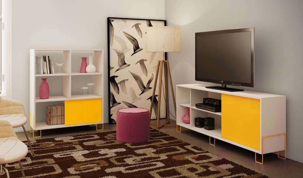 Accentuations by Manhattan Comfort Eye - catching Nacka TV Stand 2.0 with 4 Shelves and 1 Sliding Door - Modish Store