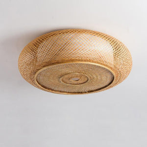 Hand Woven Bamboo Round Ceiling Light Fixture Rustic Plafon Lamp
