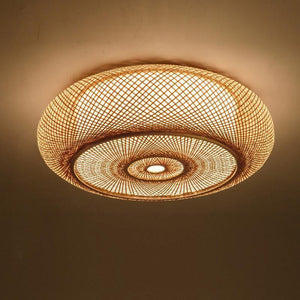Hand Woven Bamboo Round Ceiling Light Fixture Rustic Plafon Lamp