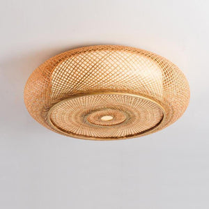 Hand Woven Bamboo Round Ceiling Light Fixture Rustic Plafon Lamp
