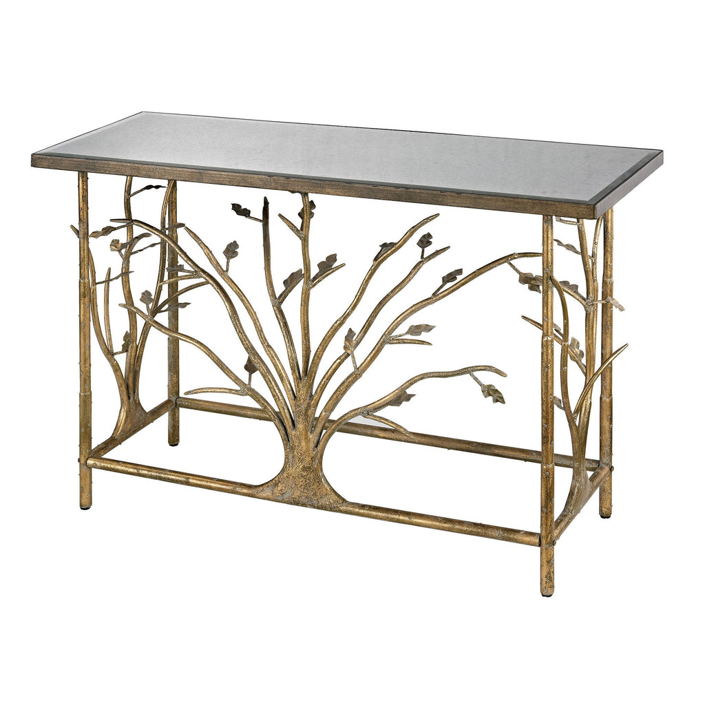 Sterling Industries Gold Leafed Metal Branch Console Table With Antique Mirrored Top