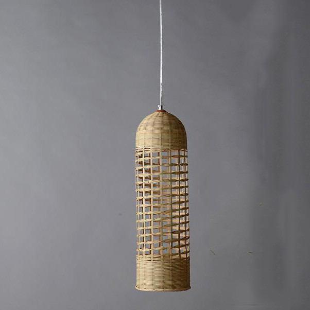Bamboo Hand-Woven Wicker Basket Long Lampshade Cylinder Pendant Light