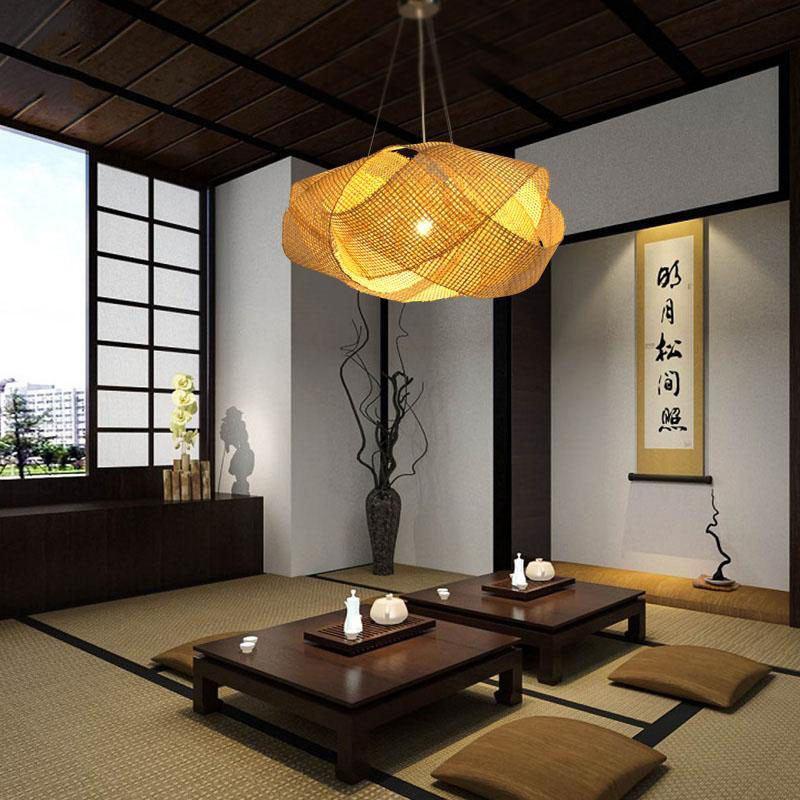 Bamboo Cloud Shade Pendant Light Fixture Tatami Hanging Ceiling Lamp Plafon