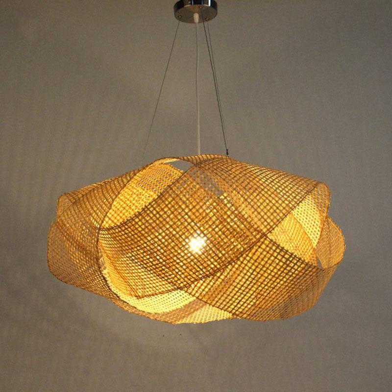 Bamboo Cloud Shade Pendant Light Fixture Tatami Hanging Ceiling Lamp Plafon