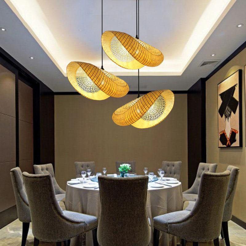 Bamboo Cap Shade Pendant Light Fixture Vintage Fashion Hanging Ceiling Lamp