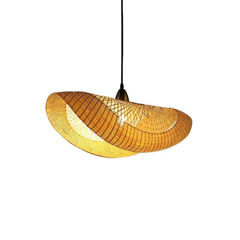 Bamboo Cap Shade Pendant Light Fixture Vintage Fashion Hanging Ceiling Lamp