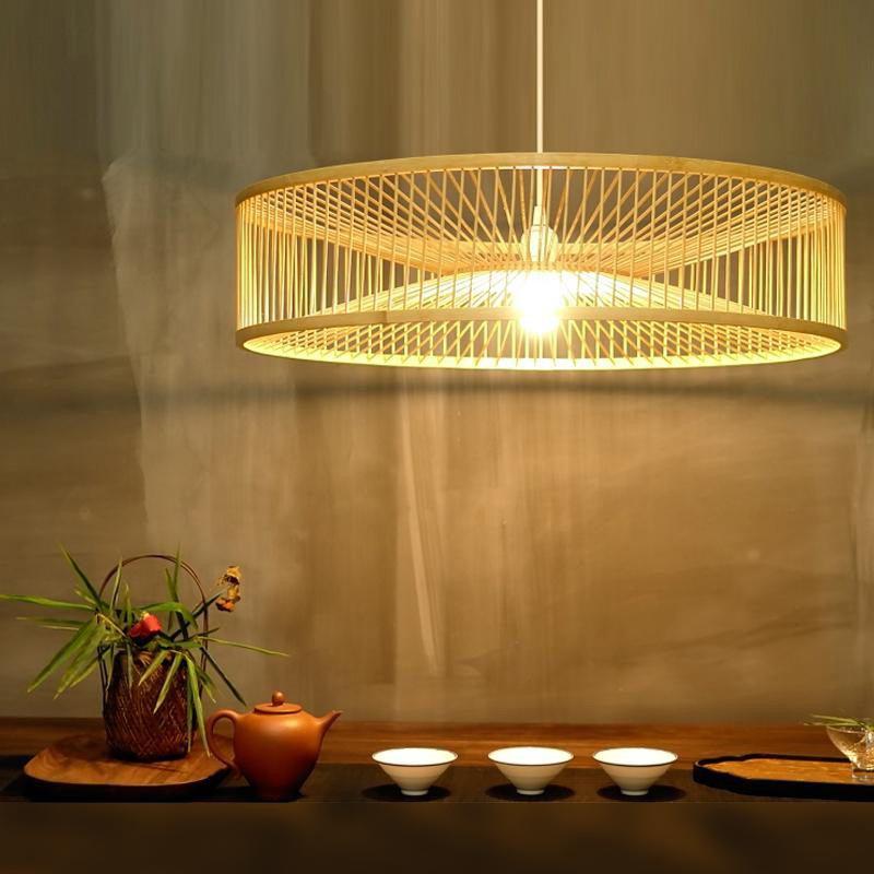 Bamboo Shade Pendant Light Fixture Rustic Asian Hanging Ceiling Lamp