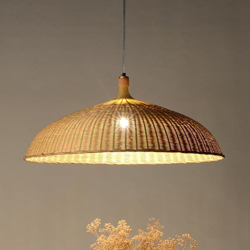 Bamboo Shade Pendant Light Fixture Asian Rustic Hanging Ceiling Lamp