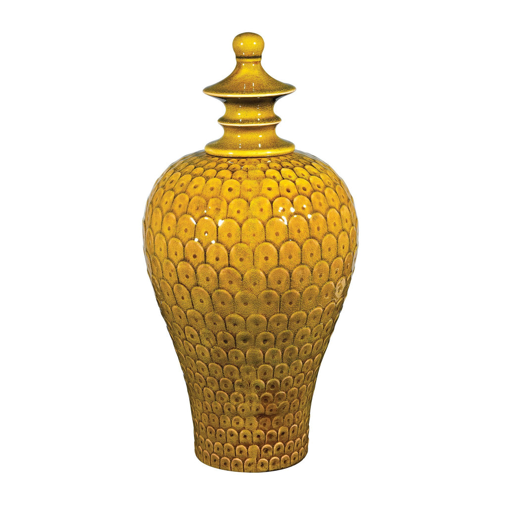 Sterling Industries Lidded Ceramic Jar In Chartreuse Glaze