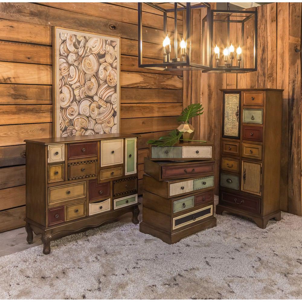 Stein World Willard Mahogany Tone Stain Hand Painted Drawers Chest