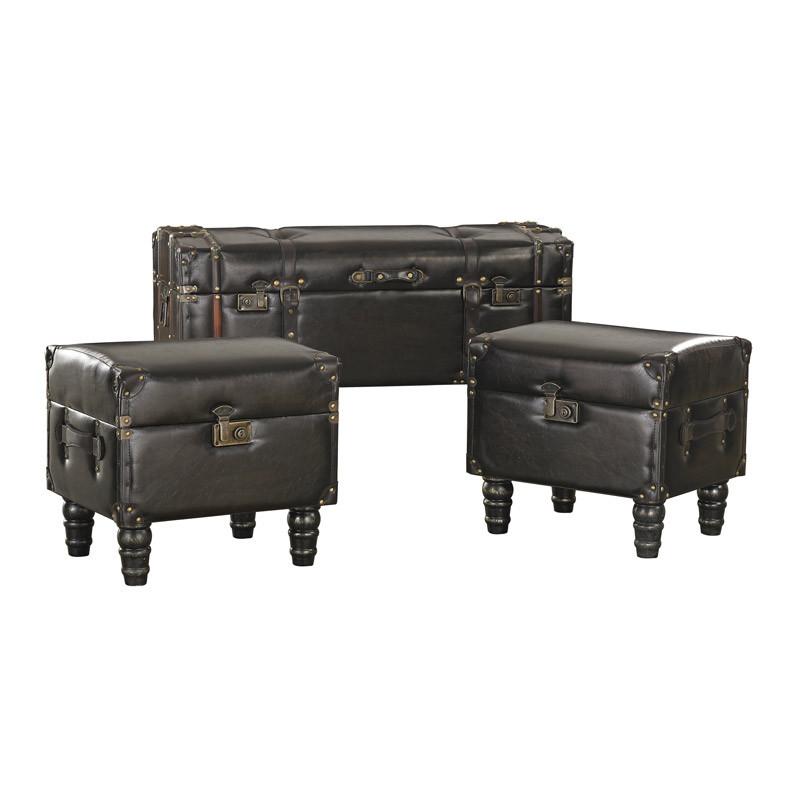 Sterling Industries Dark Brown Faux Leather Travelers Trunk - Set Of 3