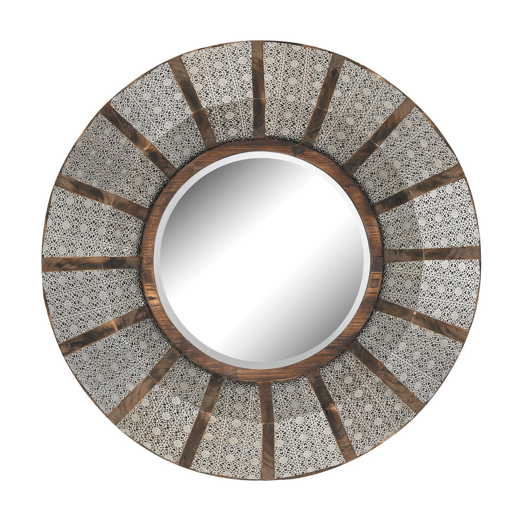 Sterling Industries Pierced Metal Frame Work And Wood Mirror