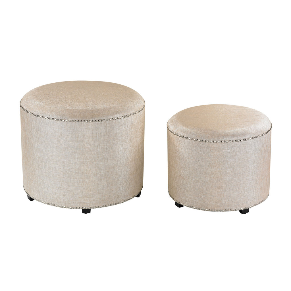 Sterling Industries Set of 2 Cream Metallic Linen Ottoman