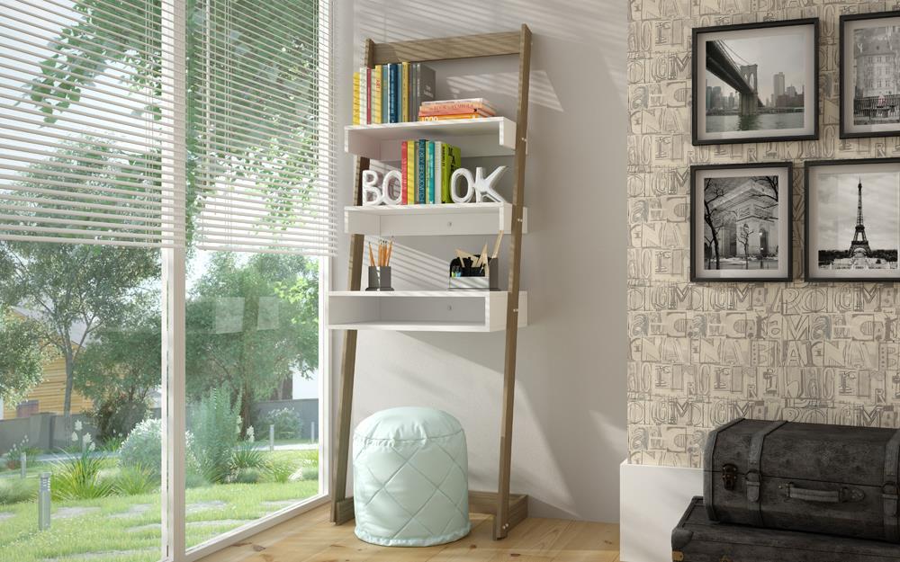Accentuations by Manhattan Comfort Urbane Carpina Ladder Desk with 2 Floating Shelves and 1 - Tabletop and Cubby - Modish Store