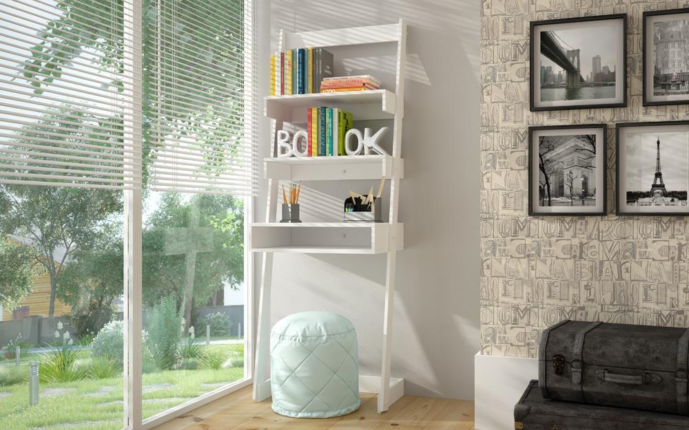 Accentuations by Manhattan Comfort Urbane Carpina Ladder Desk with 2 Floating Shelves and 1 - Tabletop and Cubby - Modish Store