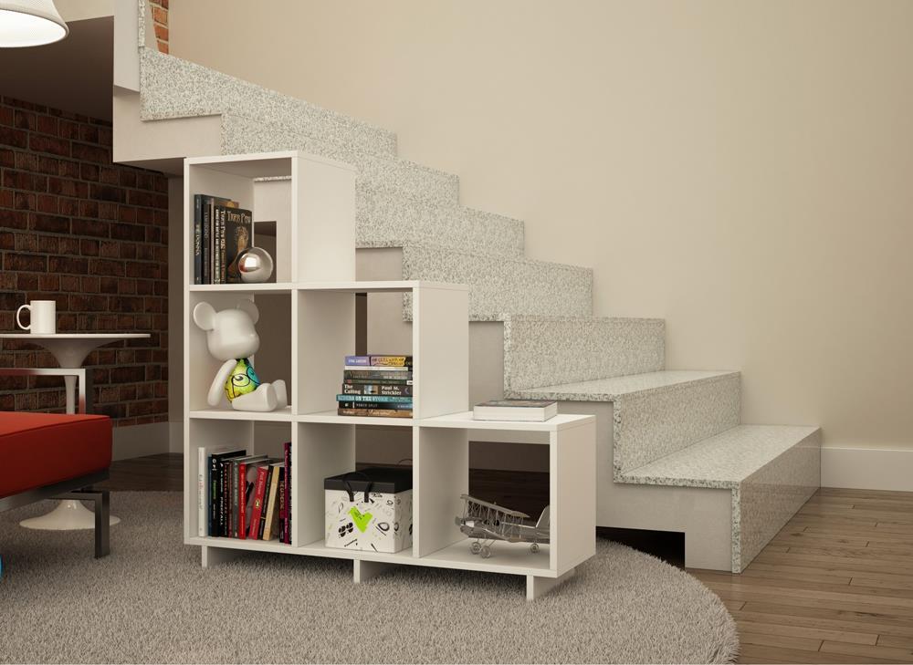 Accentuations by Manhattan Comfort Sophisticated Cascavel Stair Cubby with 6 Cube Shelves - Modish Store