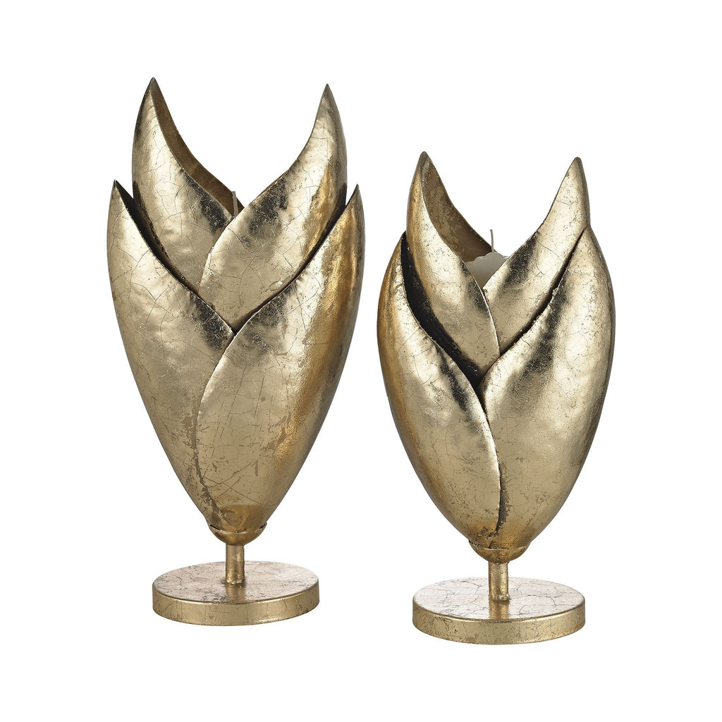 Sterling Industries Honeychaff Candle Holders In Gold Leaf - Set of 2