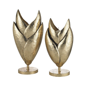 Sterling Industries Honeychaff Candle Holders In Gold Leaf - Set of 2