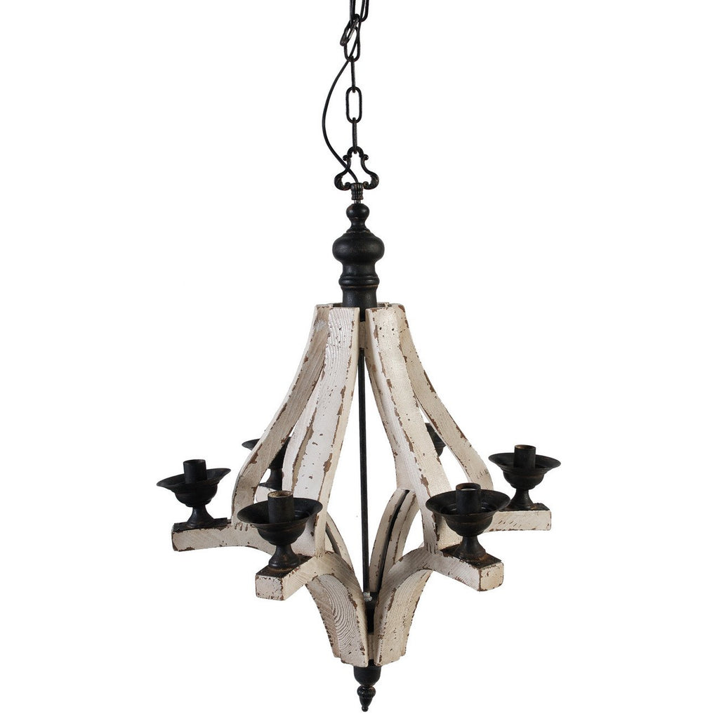 A&B Home Harper 6 Light Washed Wood Chandelier