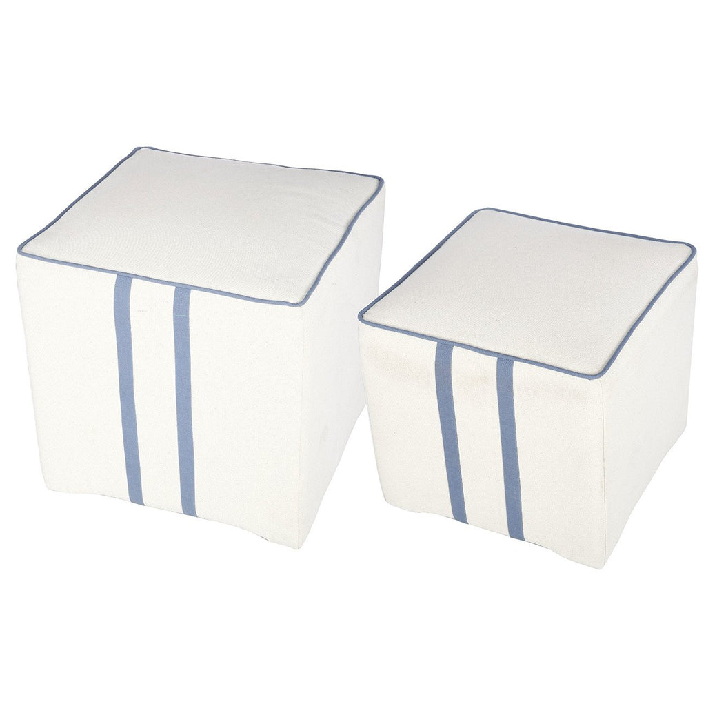 A&B Home Upholstered Cubes With Blue Strips - Set Of 2