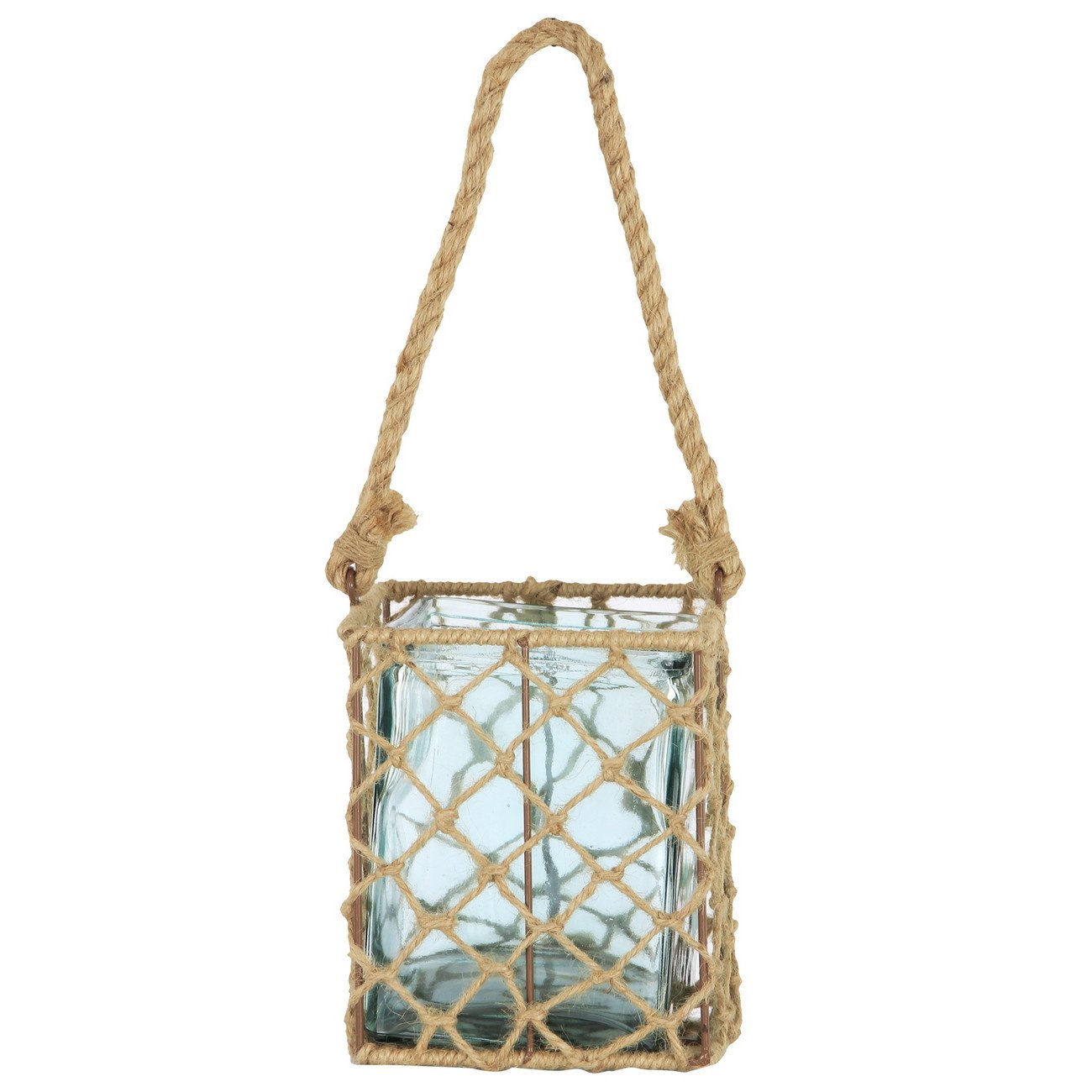 A&B Home 7" Glass Candle Holder W/Jute And Metal Basket - Set Of 2