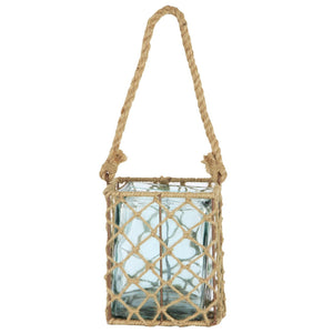 A&B Home 7" Glass Candle Holder W/Jute And Metal Basket - Set Of 2