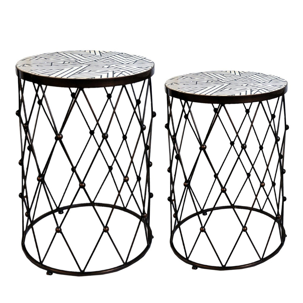 A&B Home Fenna Copper Tables With Decorative Wood Top - Set Of 2
