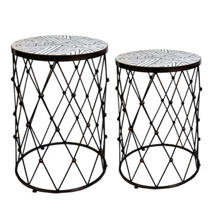 A&B Home Fenna Copper Tables With Decorative Wood Top - Set Of 2
