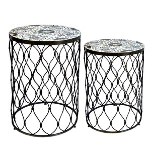 A&B Home Fenna Antique-Brass Tables With Decorative Wood Top - Set Of 2