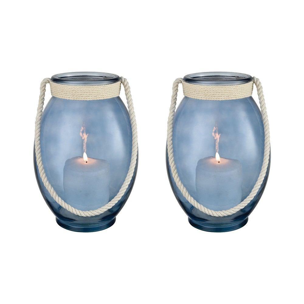 Sterling Industries Baja Twilight Blue 13” Set of 2 Glass Candle Holders