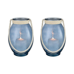 Sterling Industries Baja Twilight Blue 13” Set of 2 Glass Candle Holders