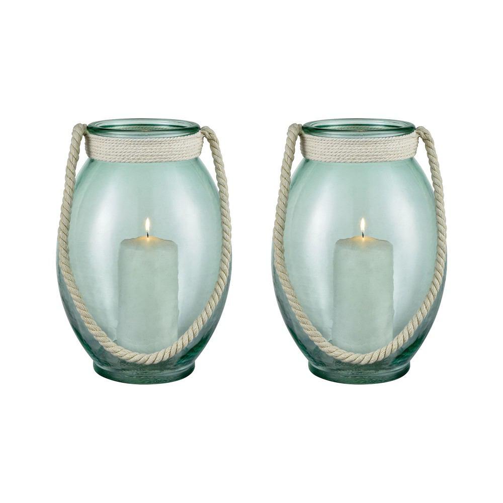 Sterling Industries Laguna Gulf Green 13” Set of 2 Glass Candle Holders