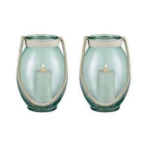 Sterling Industries Laguna Gulf Green 13” Set of 2 Glass Candle Holders