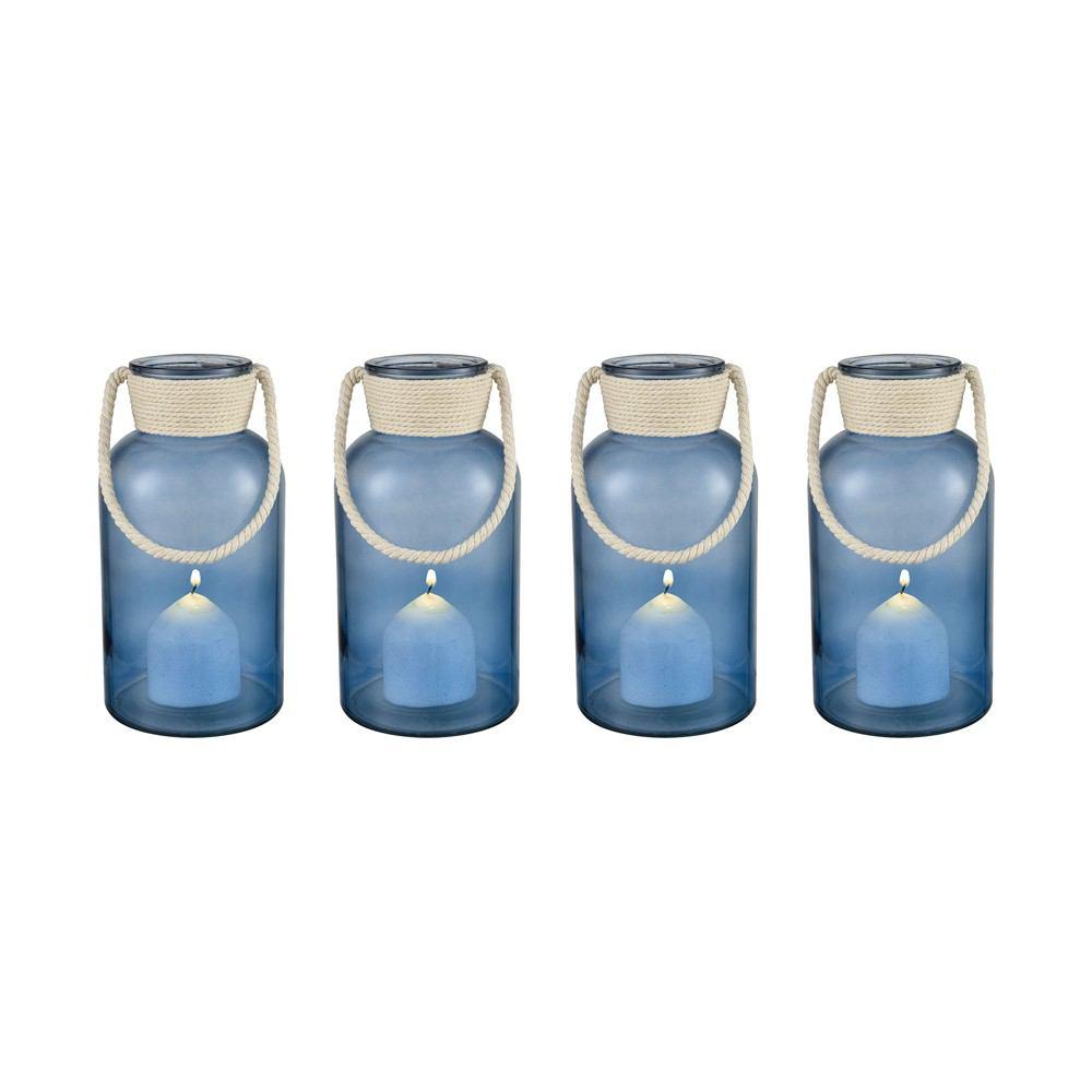 Sterling Industries Baja Twilight Blue 12” Set of 4 Glass Candle Holder Jars