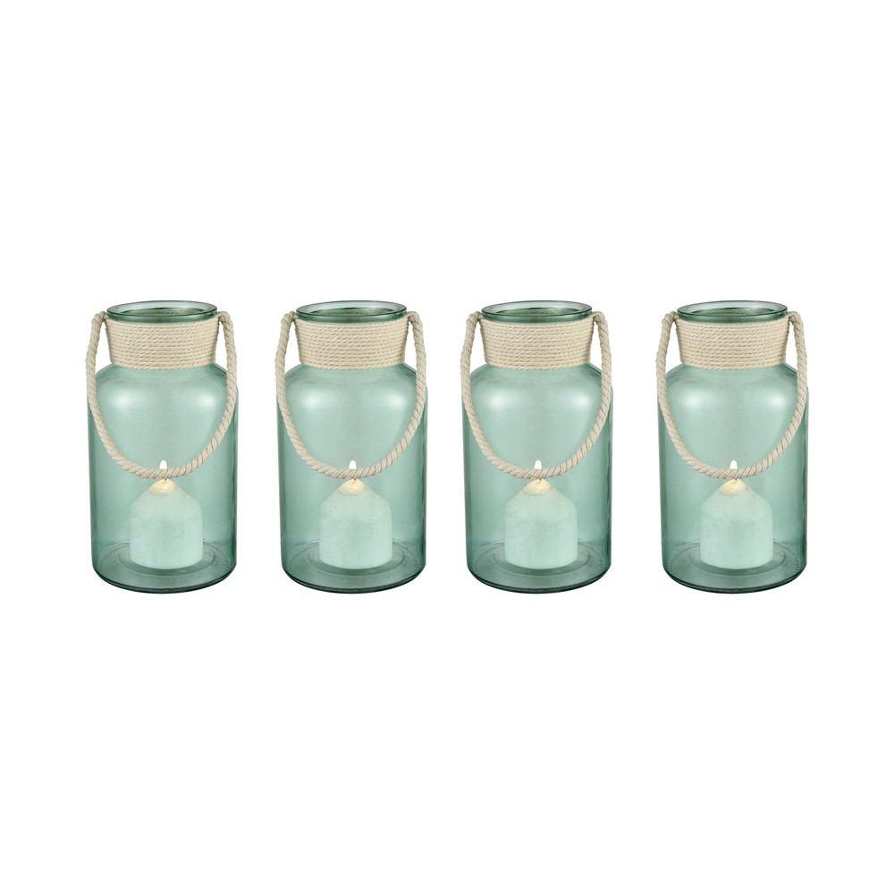 Sterling Industries Laguna Gulf Green 12” Set of 4 Glass Candle Holder Jars