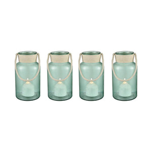 Sterling Industries Laguna Gulf Green 12” Set of 4 Glass Candle Holder Jars