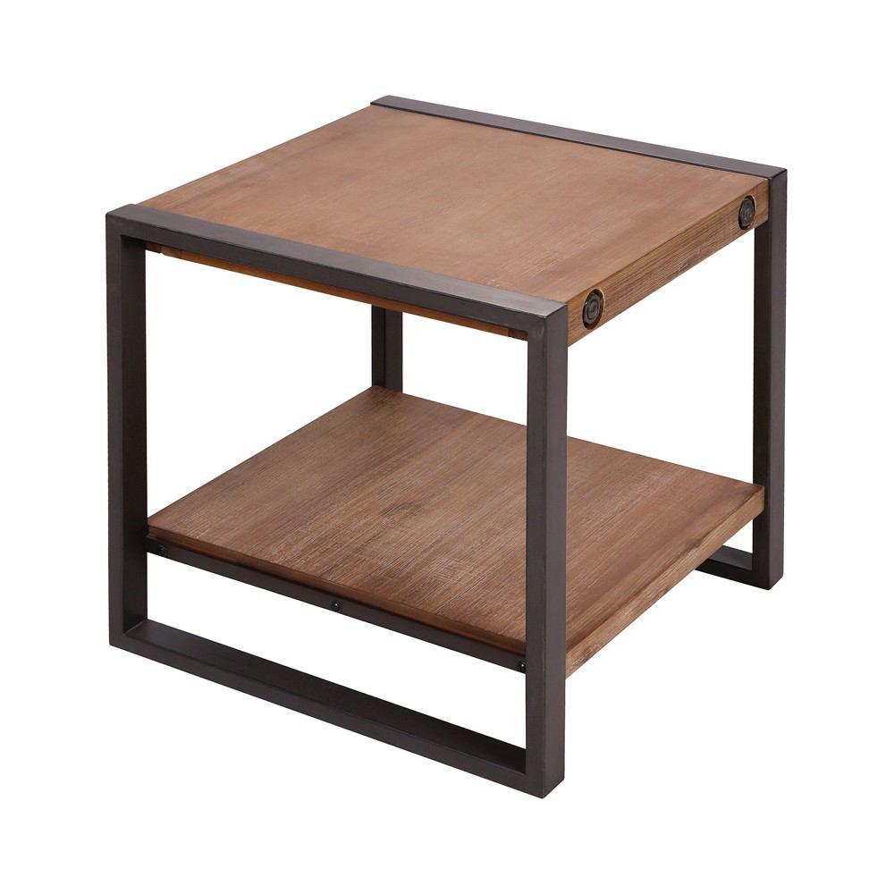 Stein World Armour Square Grey-Bronze Metal and Wood Lamp Table