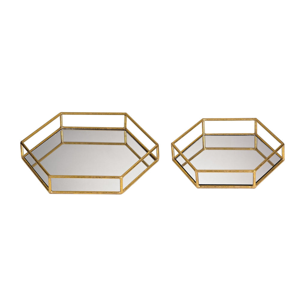 Sterling Industries Set of 2 Mirrored Hexagonal Trays