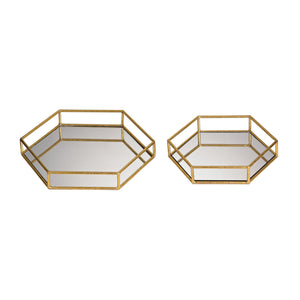 Sterling Industries Set of 2 Mirrored Hexagonal Trays