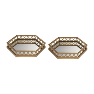 Sterling Industries Set of 2 Ribbed Hexagonal Mirrored Trays