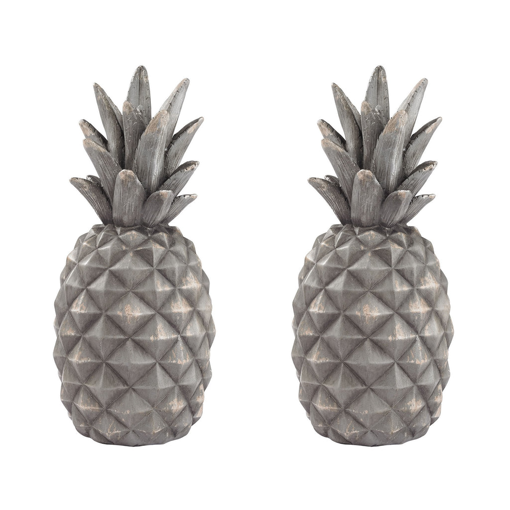 Sterling Industries Set of 2 Aged Grey Pineapples