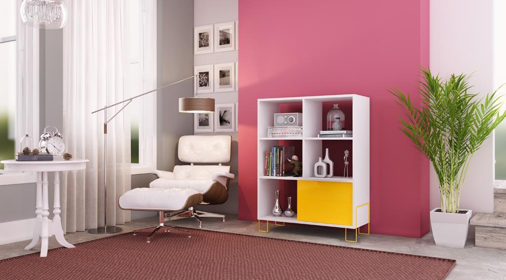Accentuations by Manhattan Comfort Exquisite Boden Mid - High Side Stand with 6 Shelves and 1 Sliding Door - Modish Store