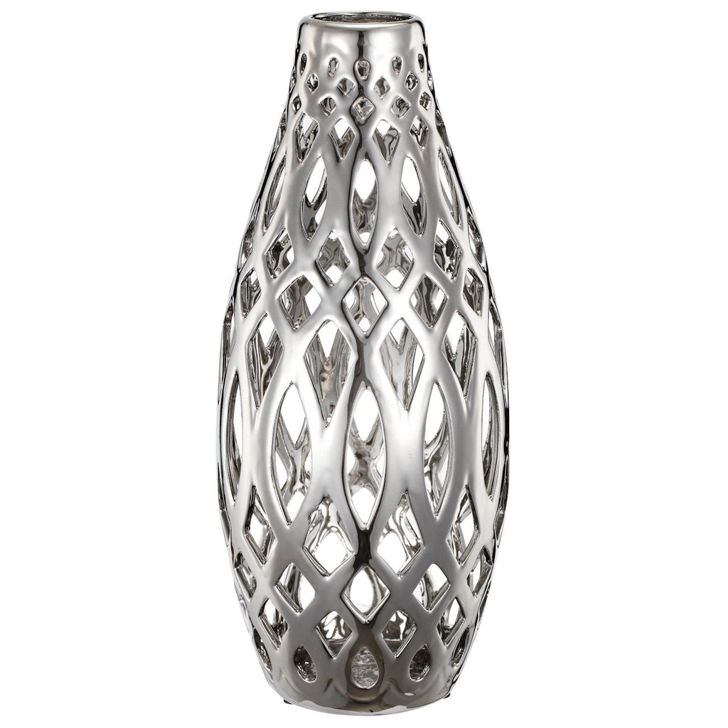 A&B Home Ceramic Cutwork Silver Vase - Set Of 2