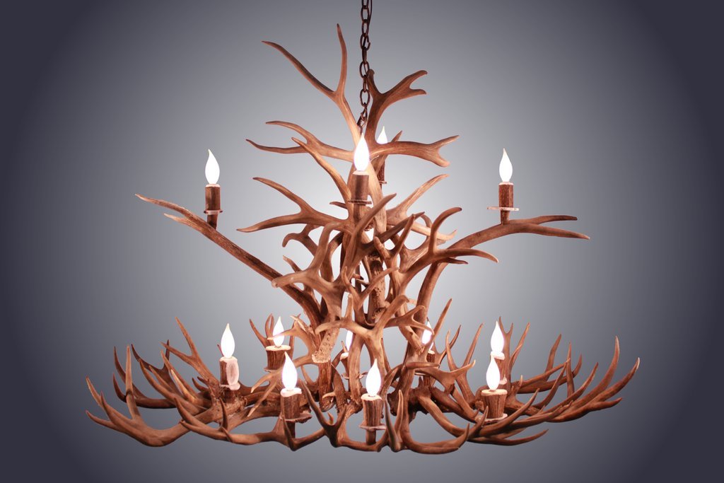 Antlerworx 12 Light Flared Elk & Mule Deer Elongated Antler Chandelier (AWC-91)