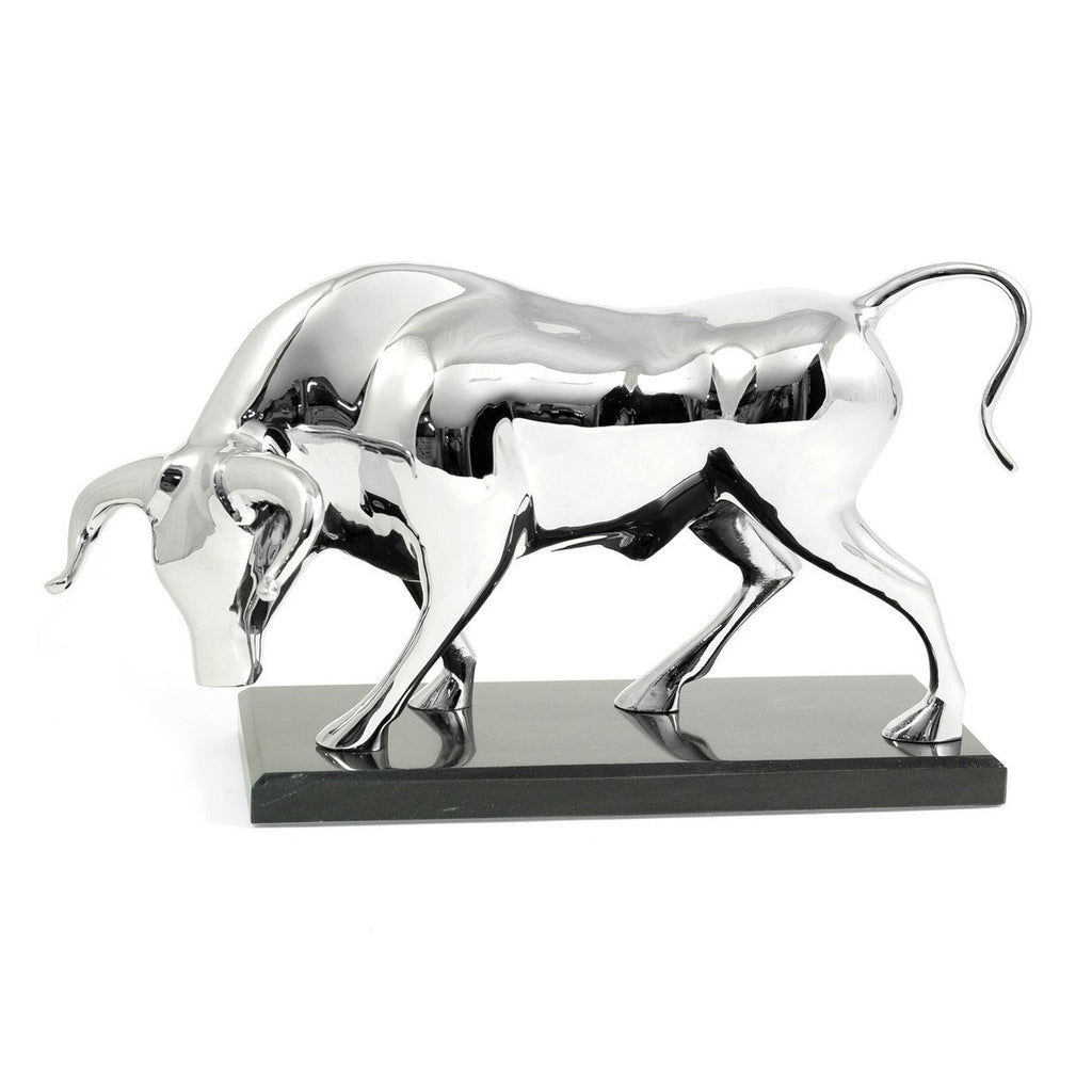 Bey-Berk Bull Sculpture With Nickel Plated Finish