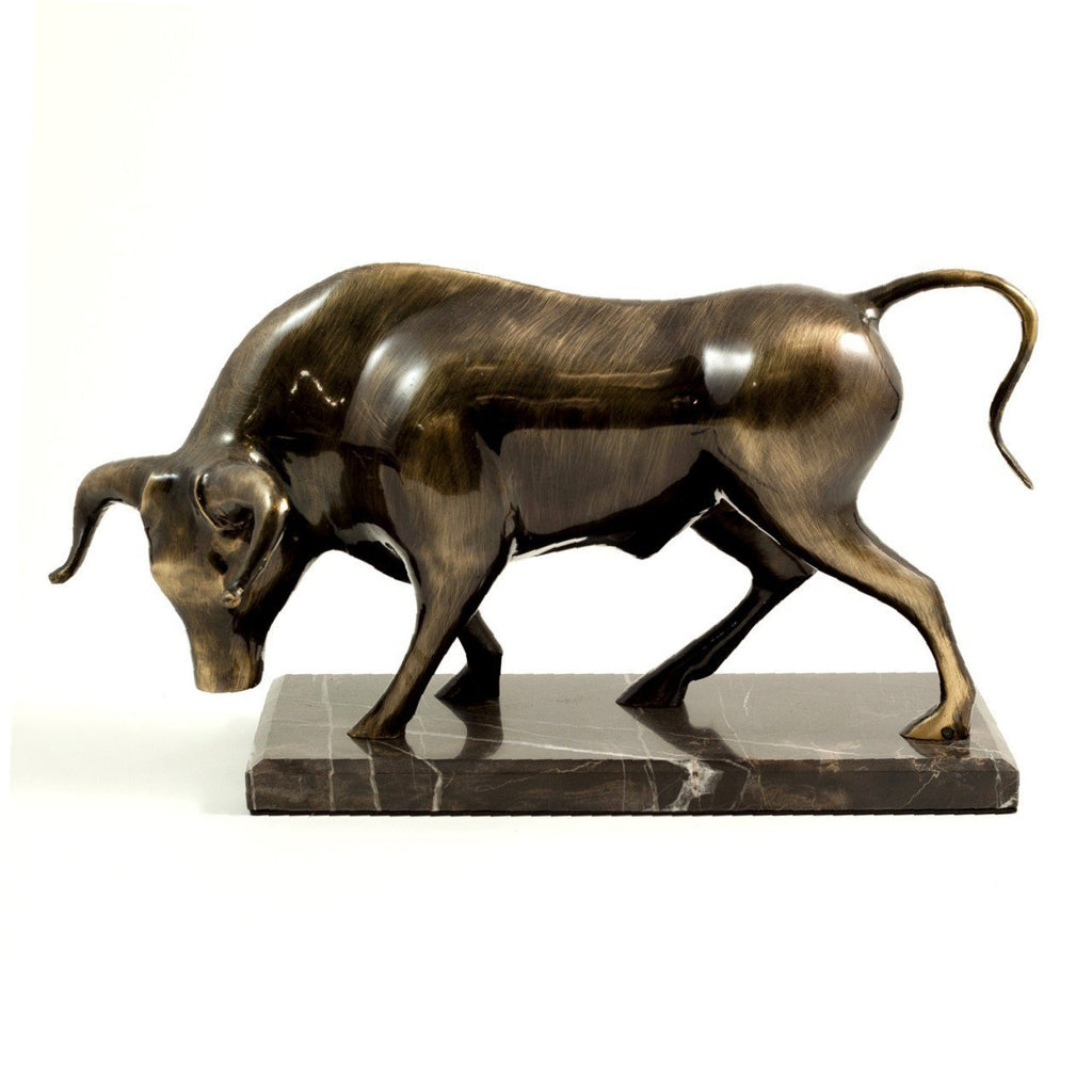 Bey-Berk Bull Sculpture With Antique Bronzed Finish