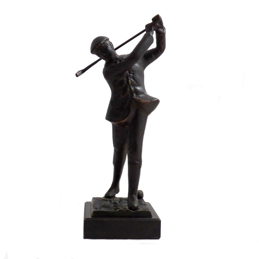 Bey-Berk Bronzed Metal Golfer On Marble Base