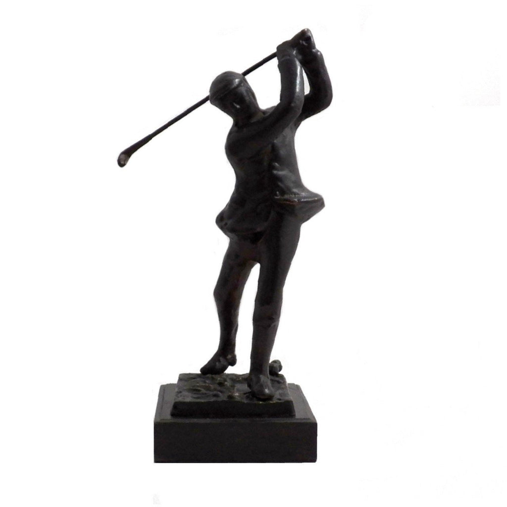 Bey-Berk Bronzed Metal Golfer On Marble Base