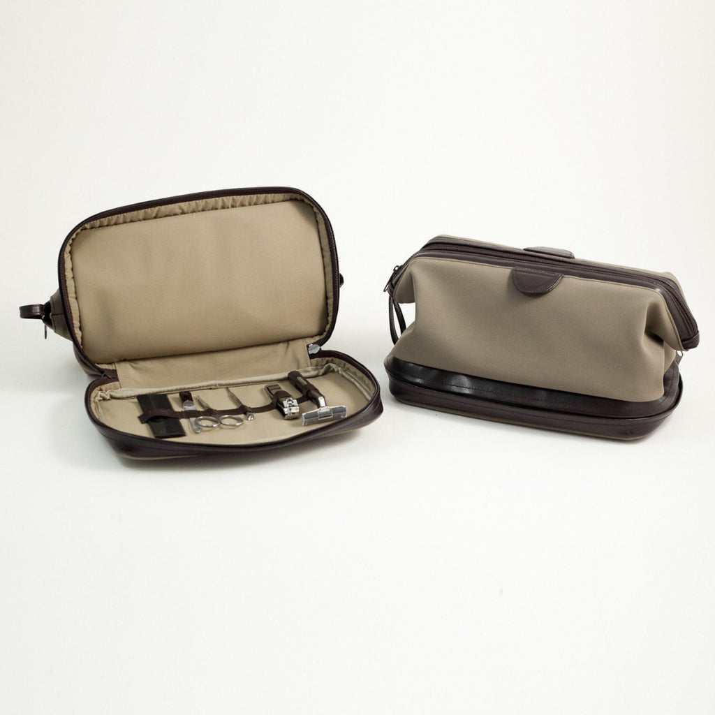 Bey-Berk Ultra Suede & Brown Leather Toiletry Bag