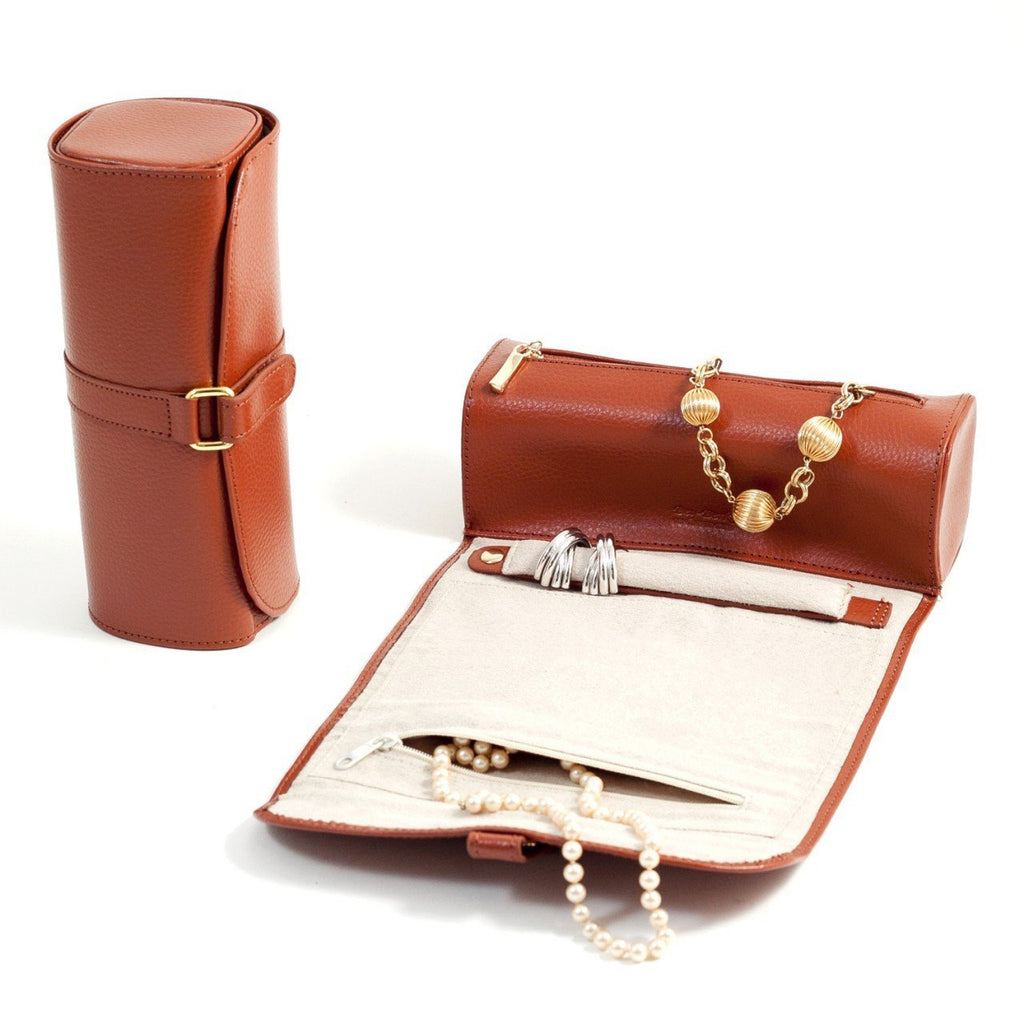 Bey-Berk Tan Leather Jewelry Roll